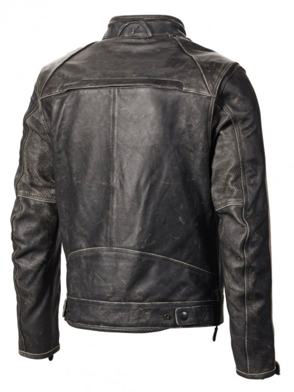 Triumph Black Leather Jacket with Red & Cream Racing Stripes - Picture 5 of 7